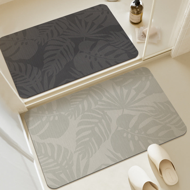Decorative Low-Profile Absorbent Leaf-Pattern Bathroom and Entry Mat