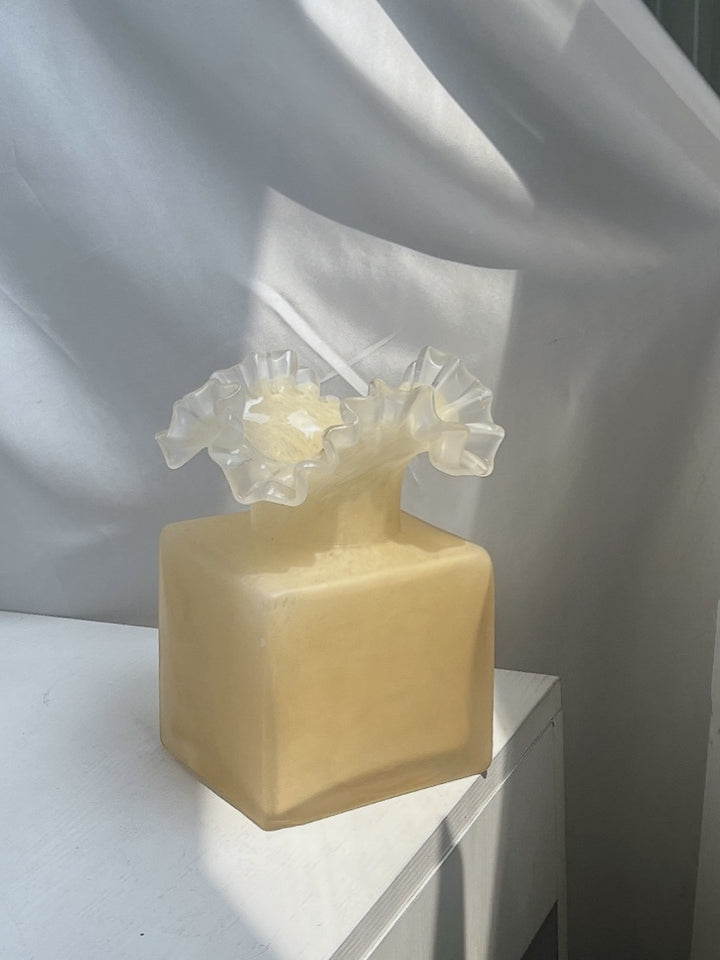 Hand-Poured Square Decorative Ruffled-Top Pillar Candle