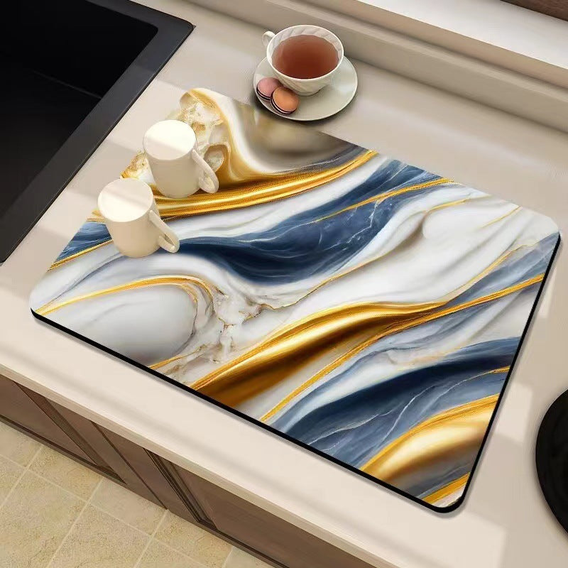 Marble-Inspired Kitchen Counter Mat