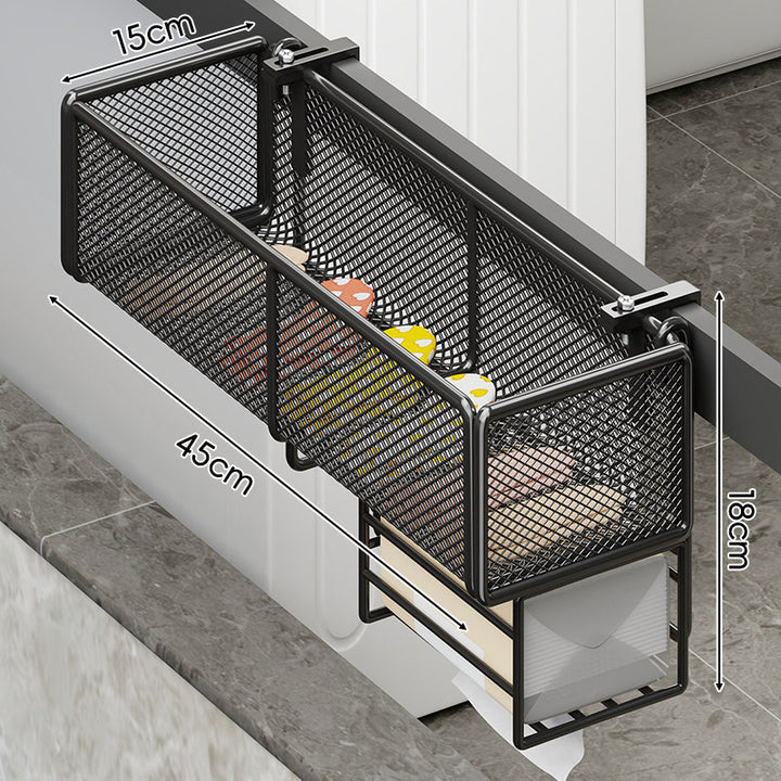 Over-Cabinet Mesh Hanging Storage Basket with Integrated Hooks and Drainable Metal Grid