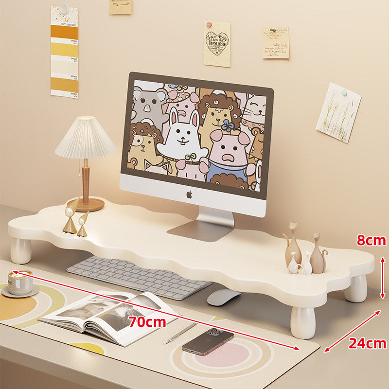Low-Profile Ergonomic Wooden Desktop Monitor Lift with Under-Shelf Keyboard Storage