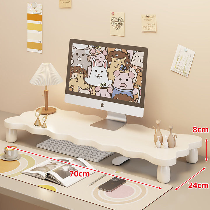 Low-Profile Ergonomic Wooden Desktop Monitor Lift with Under-Shelf Keyboard Storage