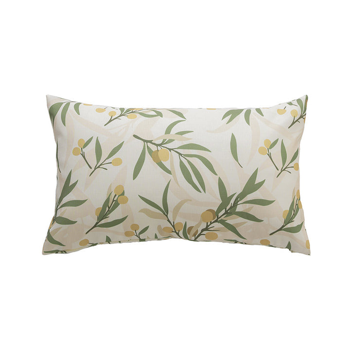 Rectangular decorative cushion with sketchy floral print and fine linen look