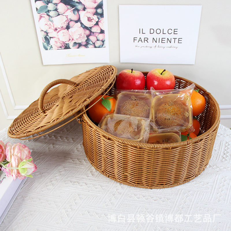 Round Handcrafted Wicker Storage Basket