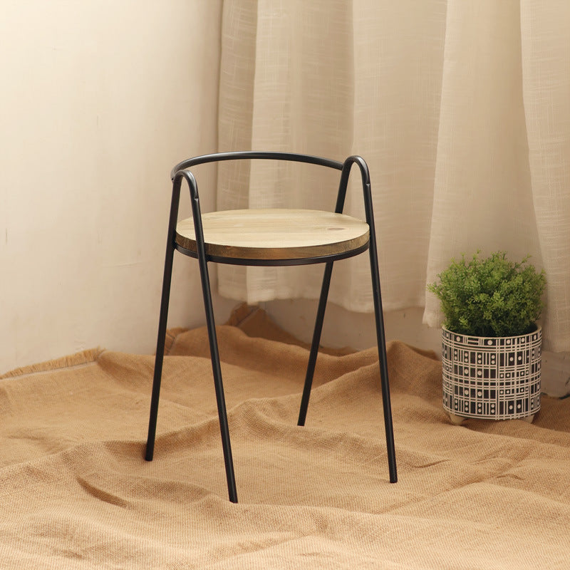 More modern stool with wooden seat