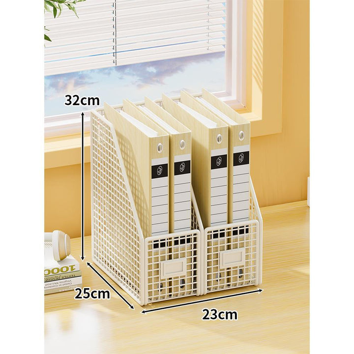 Desktop Mesh File Organizer with Vertical Magazine Slots and Label Holders