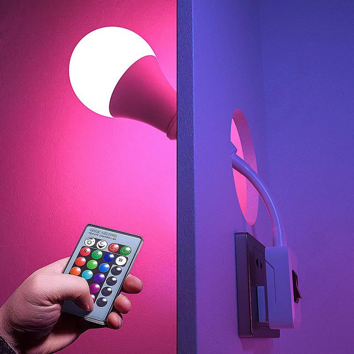 Smart RGB LED bulb with infrared remote control and swiveling socket adapter