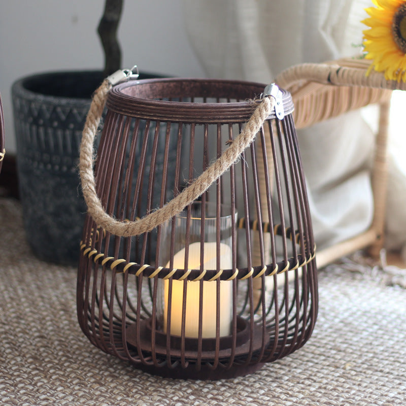 Stylish lantern made of rattan with wooden frame