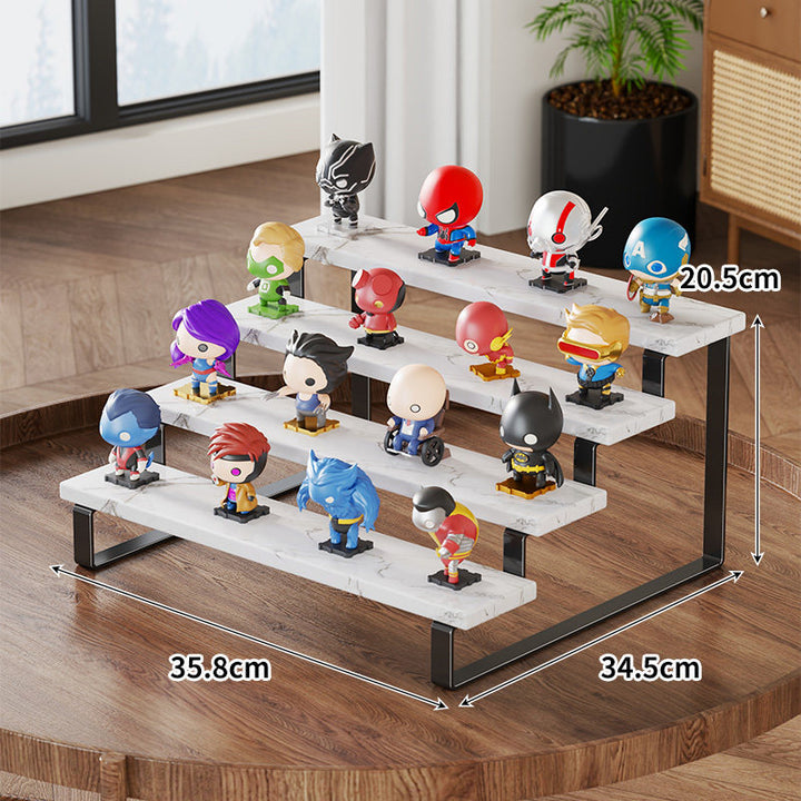 Four-Tier Wooden Collectible Figurine Display Riser with Metal Frame