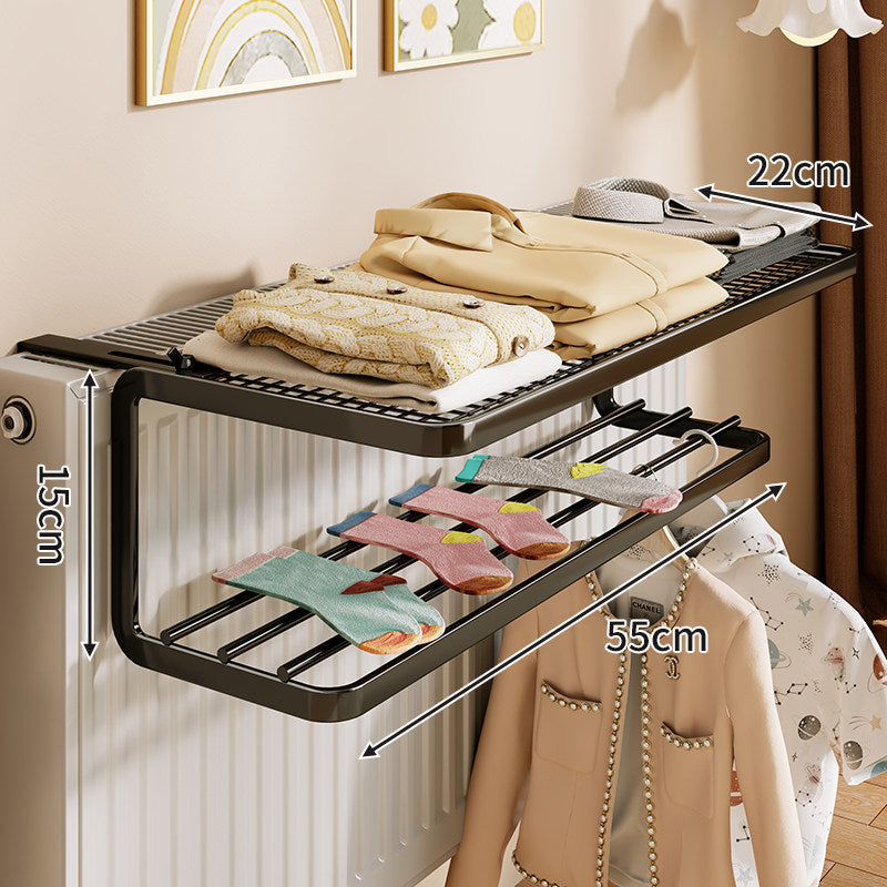 Radiator-Mounted Heated Drying Shelf with Foldable Hanging Bars