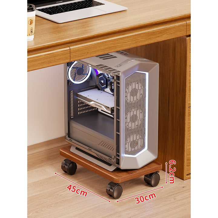 Mobile Under-Desk PC Case Pedestal with Low-Profile Ventilated Platform and Locking Swivel Wheels