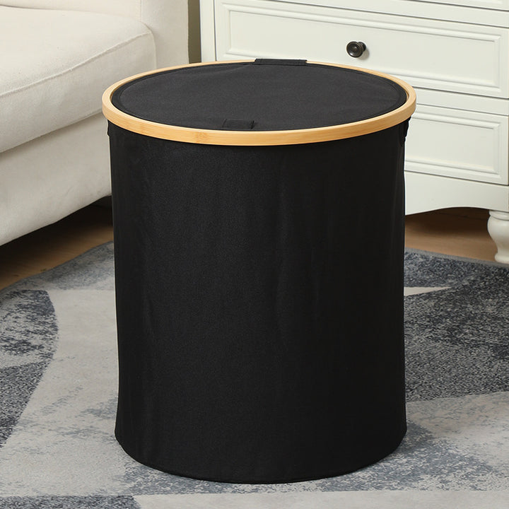 Practical laundry container with bamboo lid
