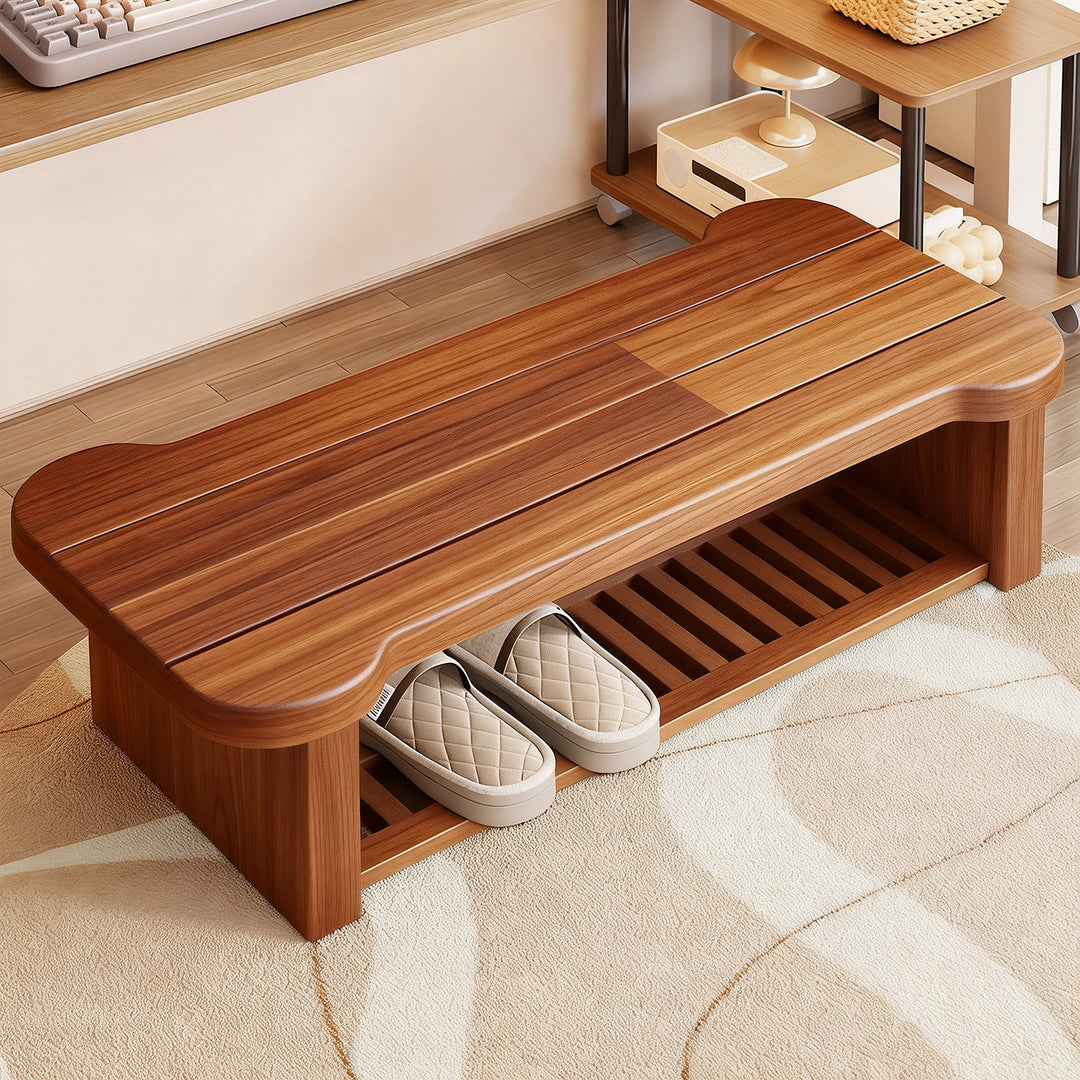 Low Wooden Slipper Bench with Under-Seat Storage