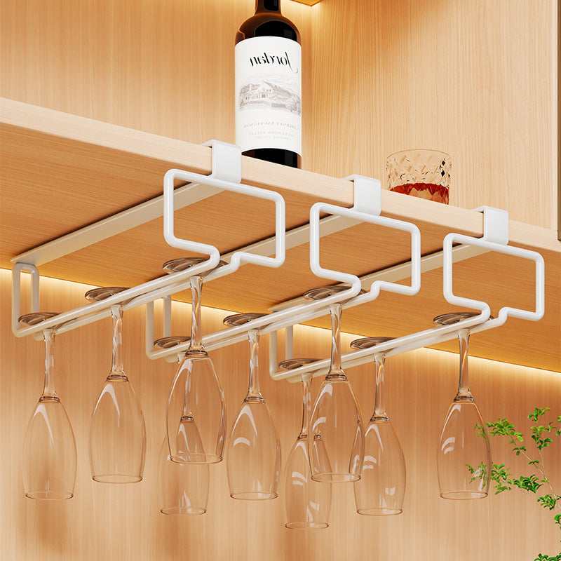 Under-Shelf Stainless Steel Double-Row Wine Glass Holder Rack