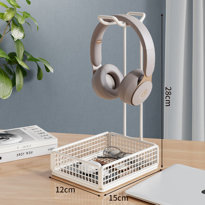 Desktop Headphone Stand with Integrated Mesh Accessory Tray