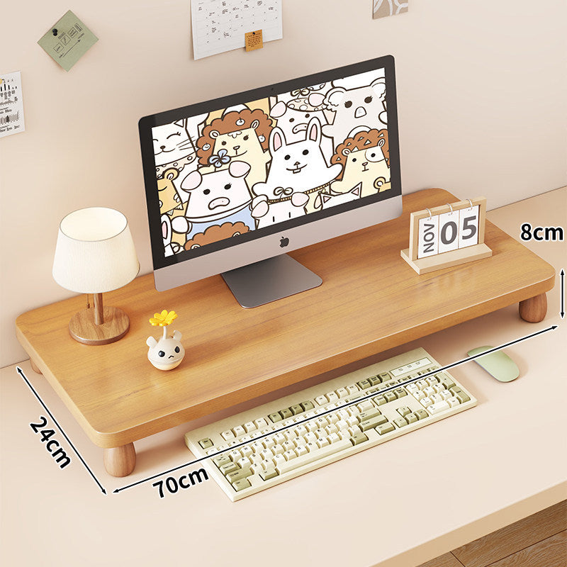 Solid Wood Monitor Riser with Tiered Desk Organizer and Cable Management