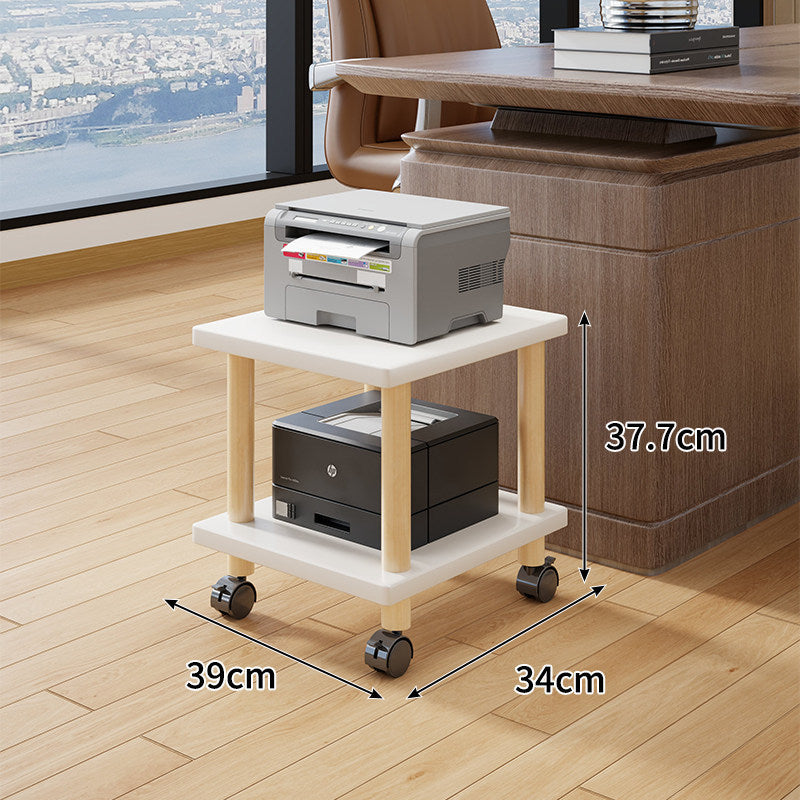 Compact Mobile Tiered Wooden Printer Stand with Swivel Casters