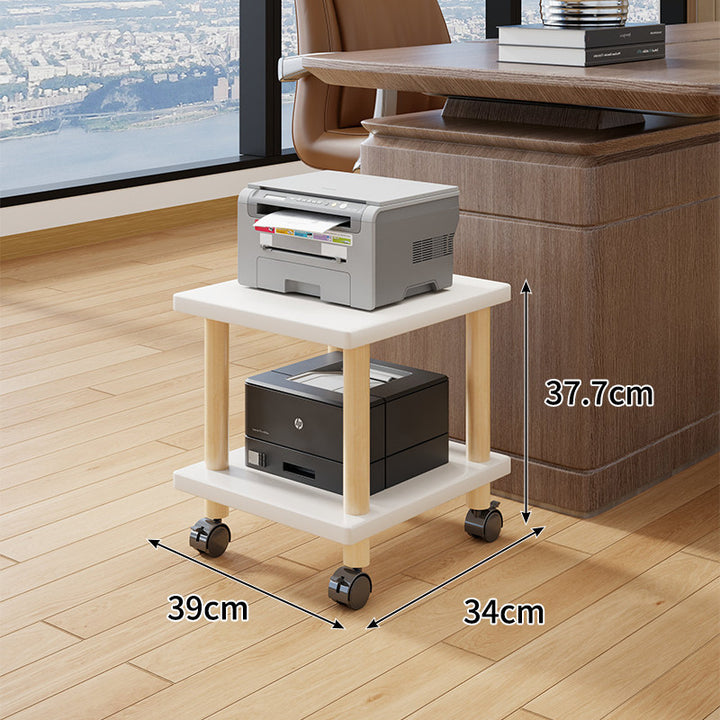 Compact Mobile Tiered Wooden Printer Stand with Swivel Casters