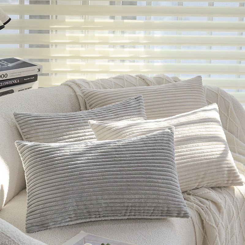 Rectangular velvet cushion cover with fine cord structure and concealed zipper