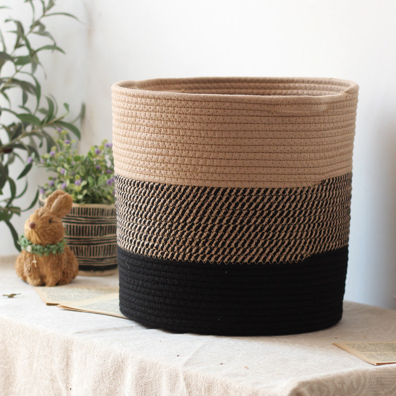 Modern storage basket with gray knit pattern