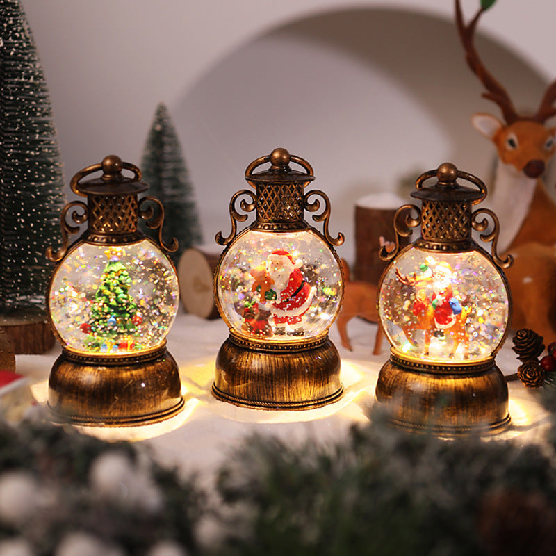 Nostalgic Christmas lantern with movable snowman scene
