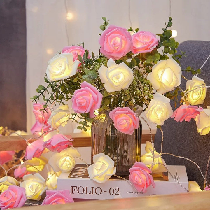 Decorative Foam Rose LED Garland for Table Decorations