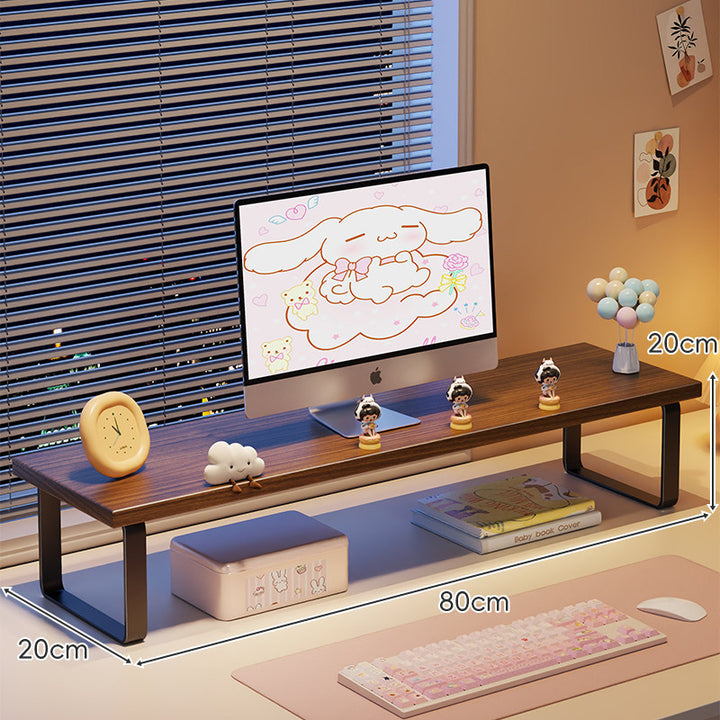 Elevated Monitor Riser Stand with Wood-Effect Top Metal Frame and Under-Shelf Storage