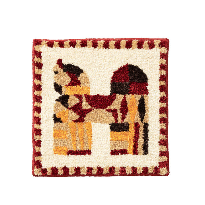 Hand-tufted square decor bath mat with animal motif and non-slip back