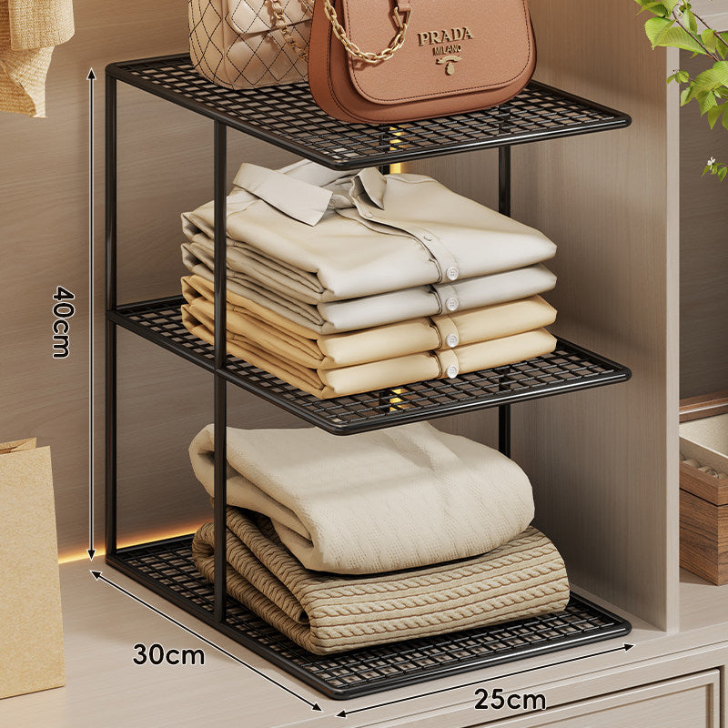 Compact Three-Level Ventilated Mesh Closet Shelf Organizer Stand