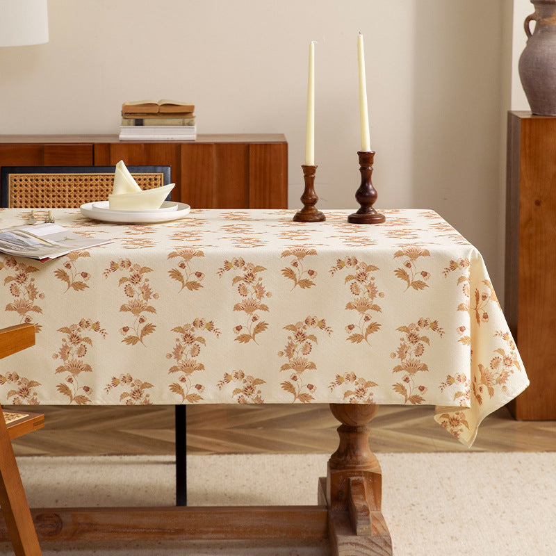 Light cotton blend tablecloth with vintage floral pattern and stain-resistant surface