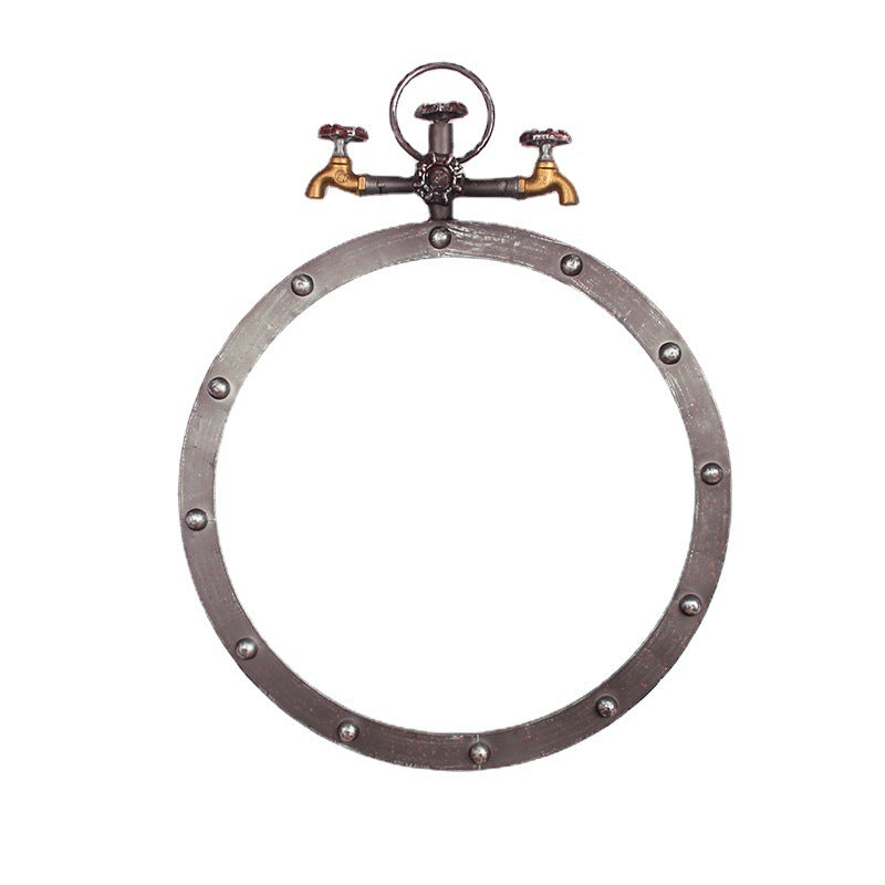 Industrial-Style Round Wall Mirror with Vintage Pipe Design