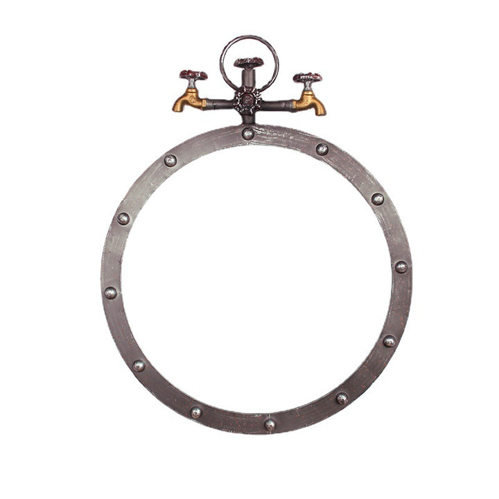 Industrial-Style Round Wall Mirror with Vintage Pipe Design