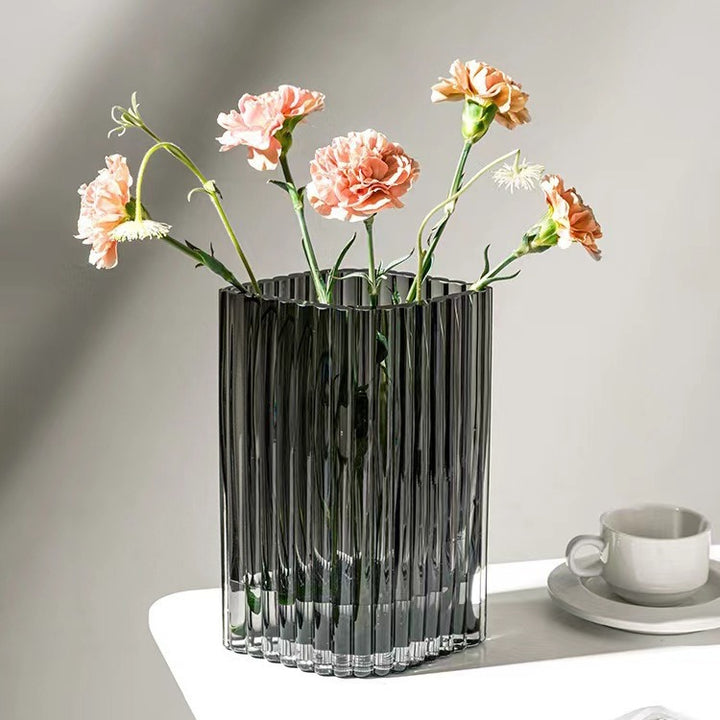 Elegant Ribbed Decorative Glass Vase