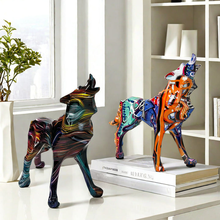 Unique wolf sculpture made of hand-painted resin
