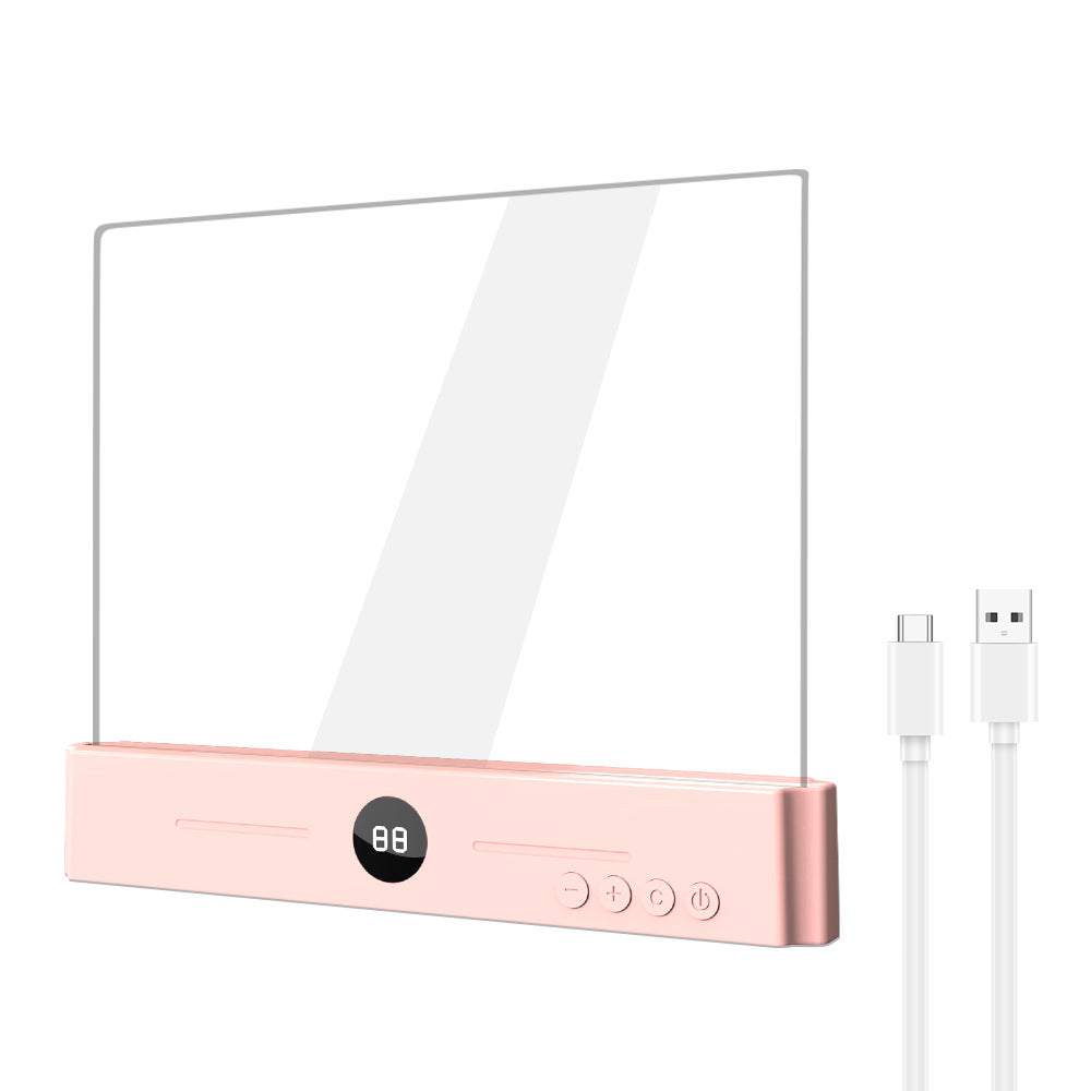 Edge-Lit Acrylic Makeup Mirror Panel with Digital Timer and USB-C Rechargeable LED Base
