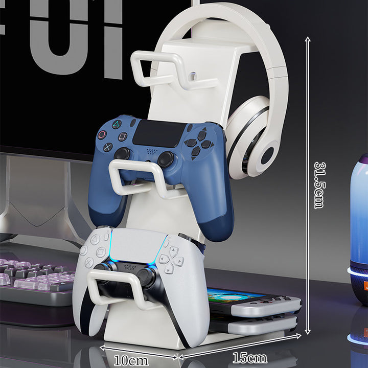 Multi-Controller and Headset Organizer Stand with Triple Hooks and Compact Charging Base