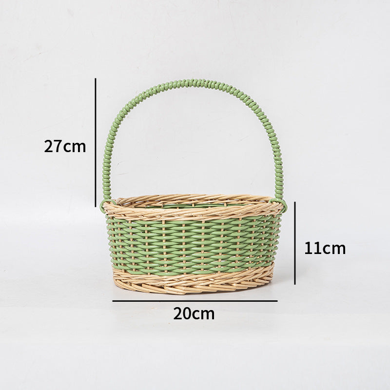 Braided storage basket with decorative cotton handles