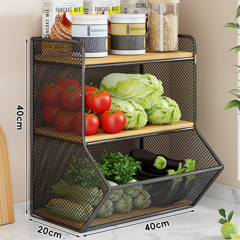 Triple-Tier Metal Mesh Countertop Produce and Pantry Organizer