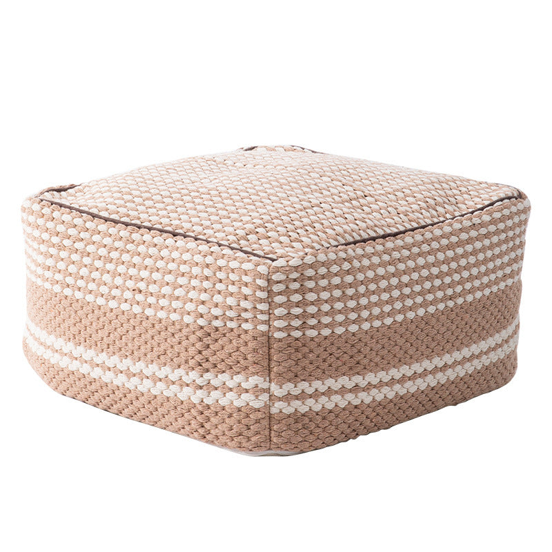 Padded pouf seat ottoman with woven structure and carrying handle