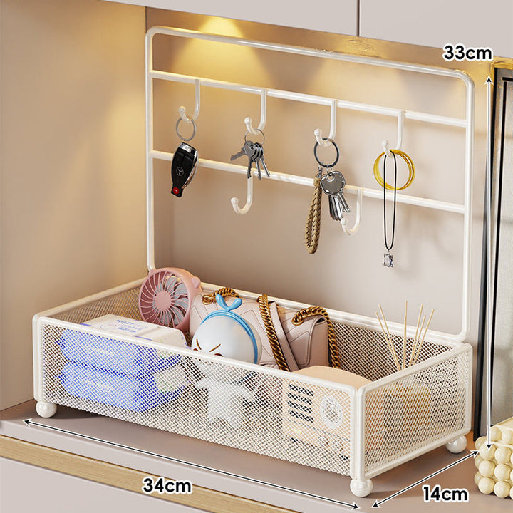 Mesh Two-Tier Entryway Organizer with Key Hooks and Deep Mesh Baskets