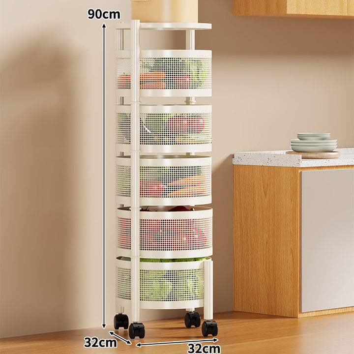 Narrow Corner Rolling Mesh Pantry Organizer Cart with Multi-Tier Deep Ventilated Baskets and Locking Casters