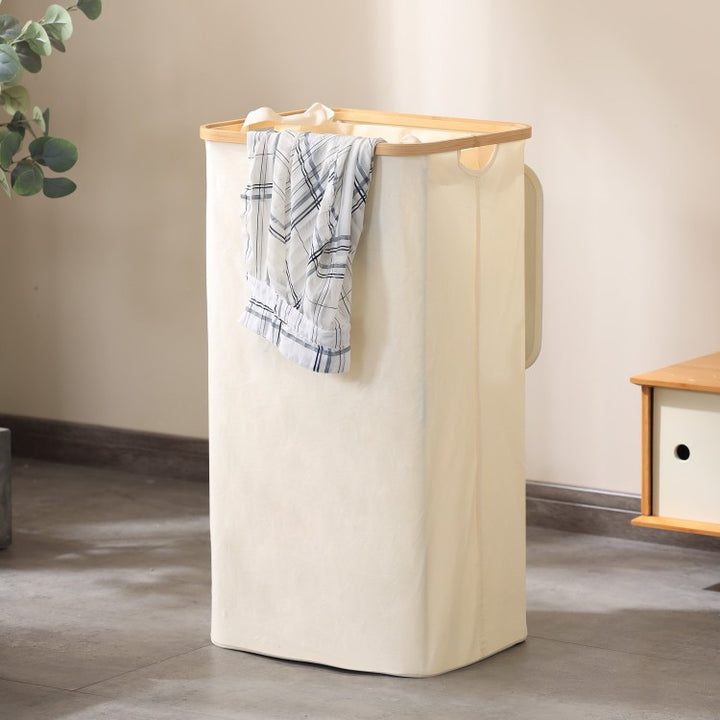 Elegant Laundry Container Made of High-Quality Textile with Bamboo Frame