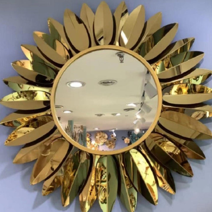 Sunburst Decorative Wall Clock with Leaf Motif