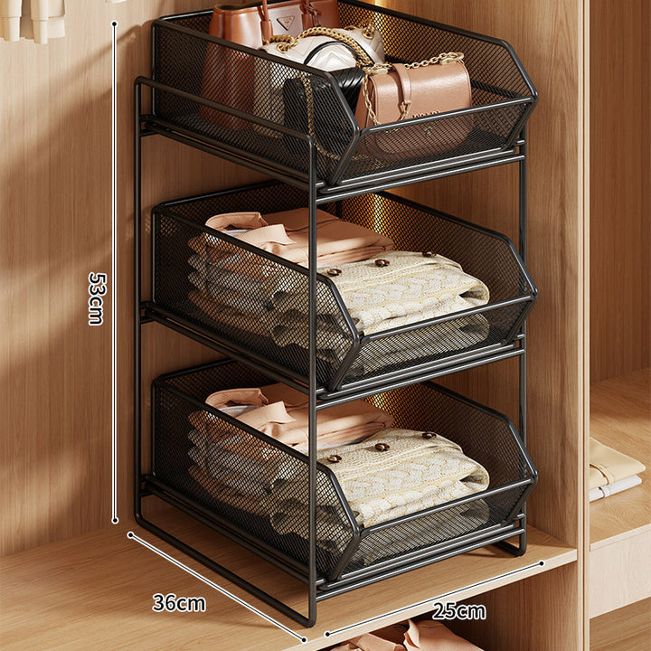 Double-Layer Metal Mesh Pull-Out Closet Organizer for Handbags and Folded Clothing