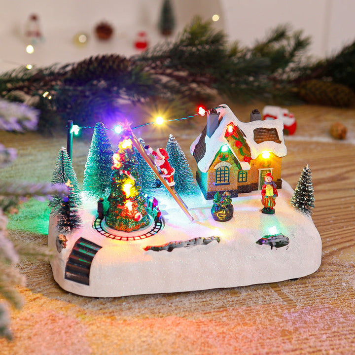 Shopping center Christmas village with luminous figures