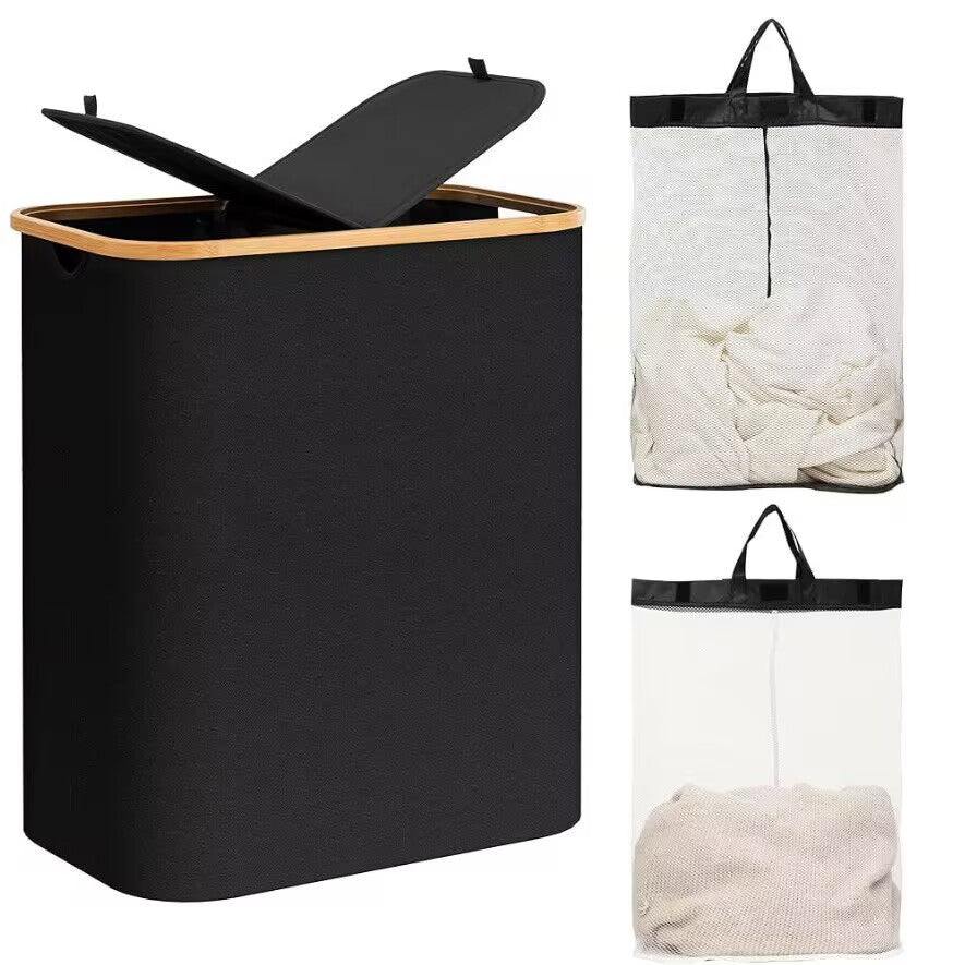 Elegant laundry basket with bamboo lid