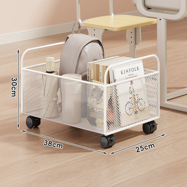 Low-Profile Mesh Rolling Storage Bin for Desk and Floor with Locking Swivel Wheels