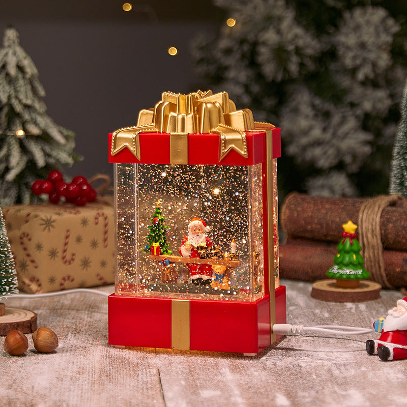 Illuminated Christmas lantern with snow and Christmas motif