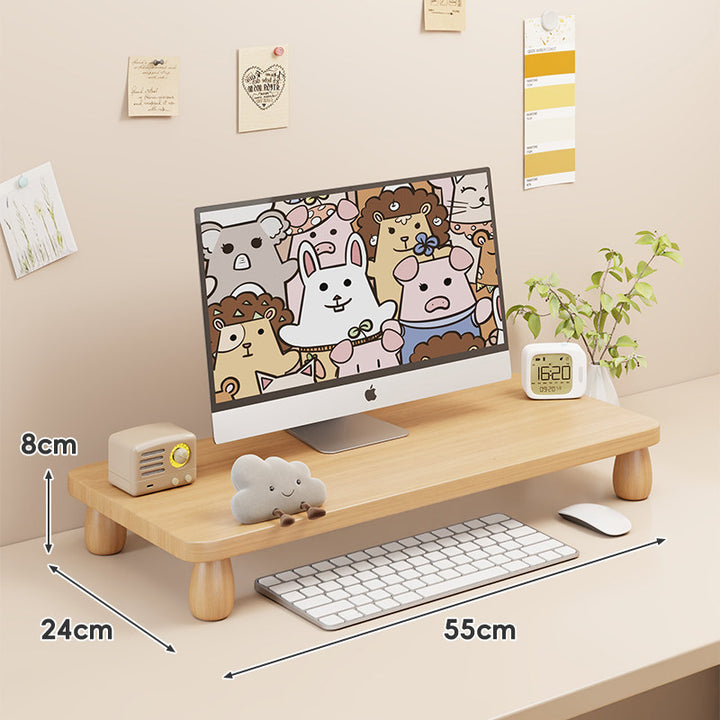 Solid Wood Low-Profile Monitor and Display Riser with Rounded Peg Legs and Keyboard Slide-Out Space