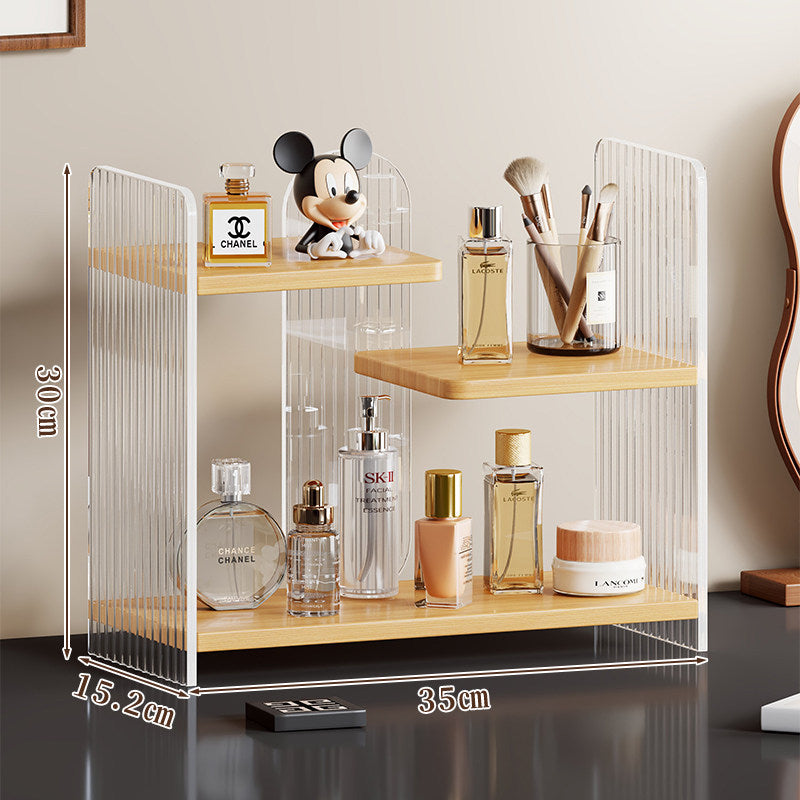 Staggered Two-Tier Acrylic Vanity Display Shelf with Floating White Boards
